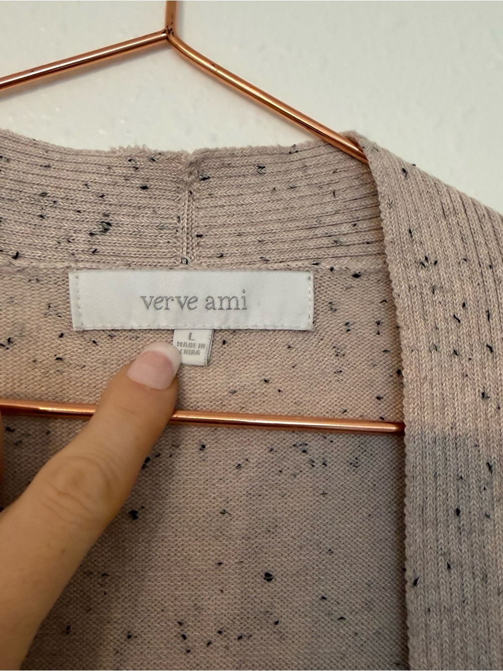 Verve Ami Speckled Beige Open-Front Cardigan size large with pockets - Picture 2 of 6